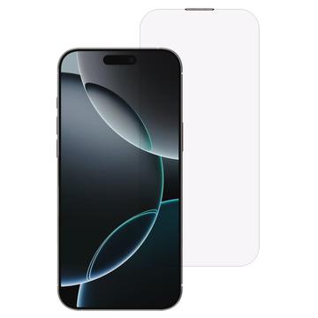 Protector de pantalla de vidrio templado con malla a prueba de polvo y luz violeta para iPhone 16 Pro Max - Transparente