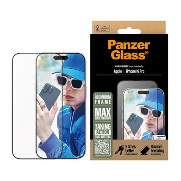 Protector de pantalla iPhone 16 Pro PanzerGlass Aluminium Frame Ultra-Wide Fit - 9H - Borde negro