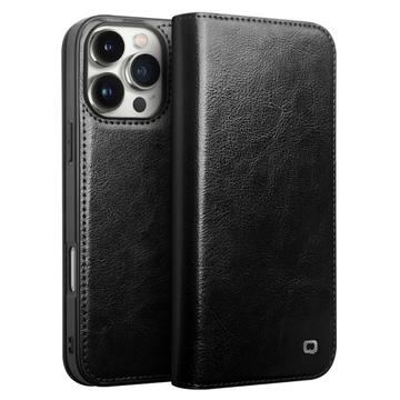 Funda Clásica de Cuero Qialino para iPhone 16 Pro - Estilo Cartera - Negro