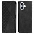 Funda de cartera con cierre magnético iPhone 16 Rhombus Pattern - Negro