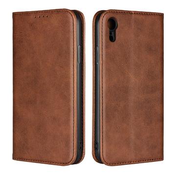 Funda con Cierre Magnético Retro para iPhone XR - Estilo Cartera - Café